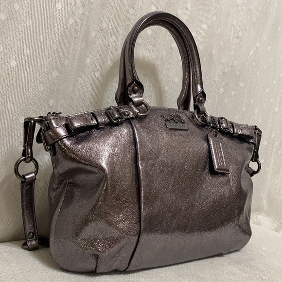 *SOLD*Coach Sophia Madison Metallic Gunmetal Leather Satchel - Picture 2 of 16